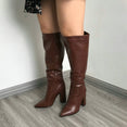 Leather Faux Pointed Toe Knee Chunky High Boots