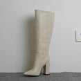 Leather Faux Pointed Toe Knee Chunky High Boots