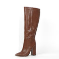 Leather Faux Pointed Toe Knee Chunky High Boots