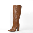 Leather Faux Pointed Toe Knee Chunky High Boots