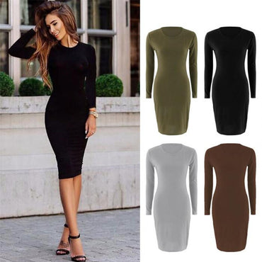 Casual Slim Bodycon Tunic Crew Neck Dress