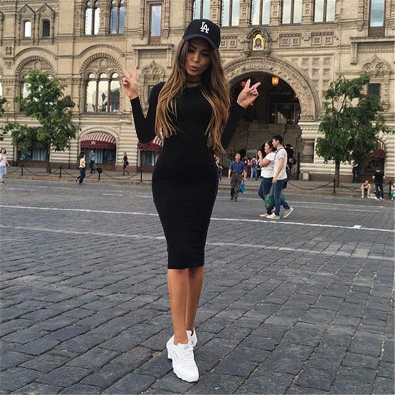 Casual Slim Bodycon Tunic Crew Neck Dress