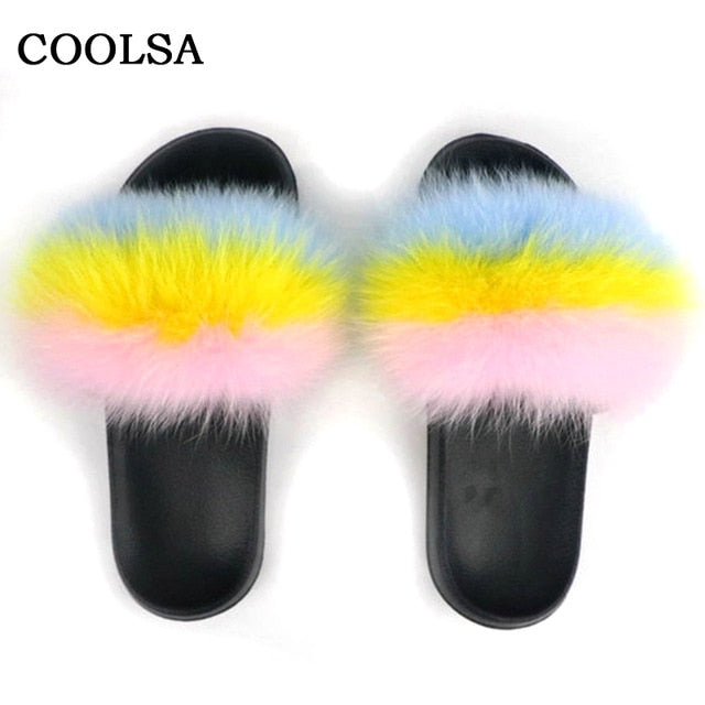 Real Fur Slides Female Indoor Women Fox Fur Slippers