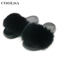 Real Fur Slides Female Indoor Women Fox Fur Slippers