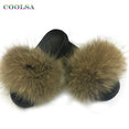 Real Fur Slides Female Indoor Women Fox Fur Slippers