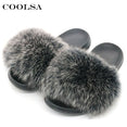 Real Fur Slides Female Indoor Women Fox Fur Slippers