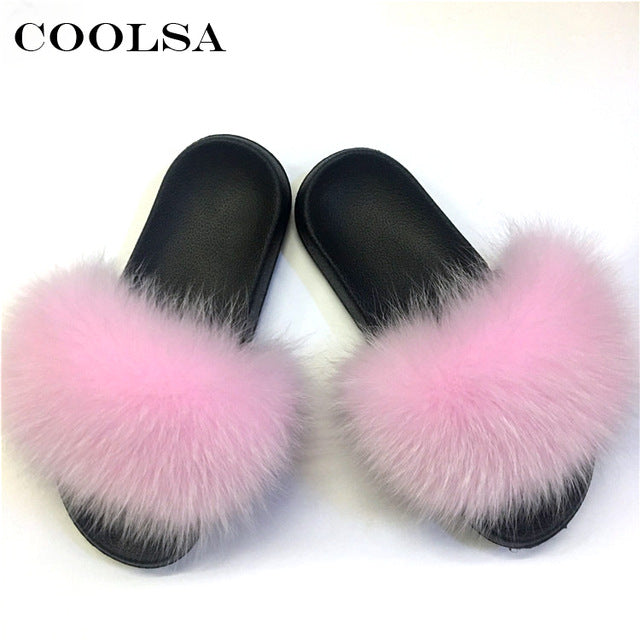 Real Fur Slides Female Indoor Women Fox Fur Slippers