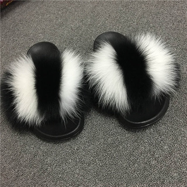 Real Fur Slides Female Indoor Women Fox Fur Slippers