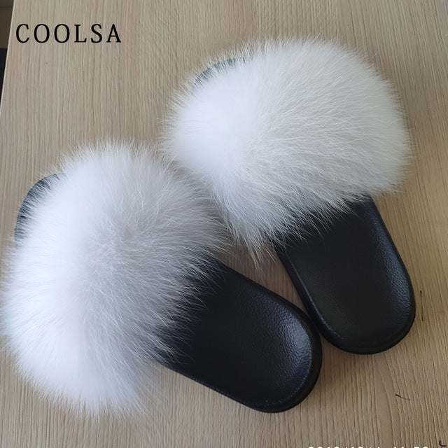 Real Fur Slides Female Indoor Women Fox Fur Slippers