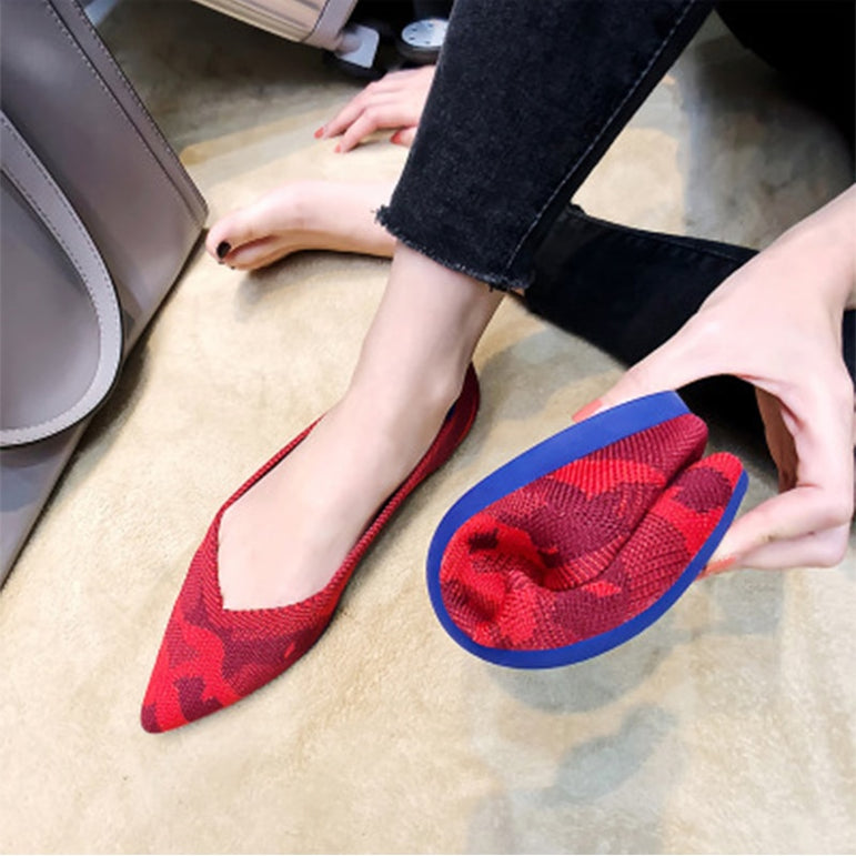 Pointed Flat Breathable Knit Shoes