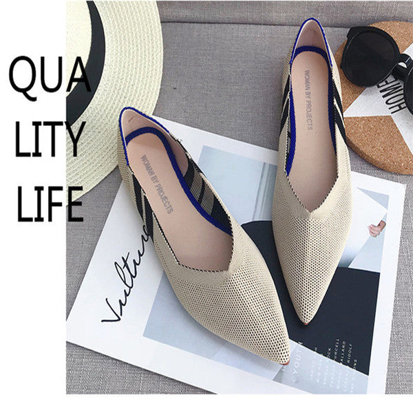 Pointed Flat Breathable Knit Shoes