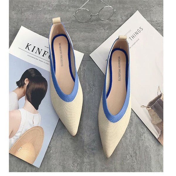 Pointed Flat Breathable Knit Shoes