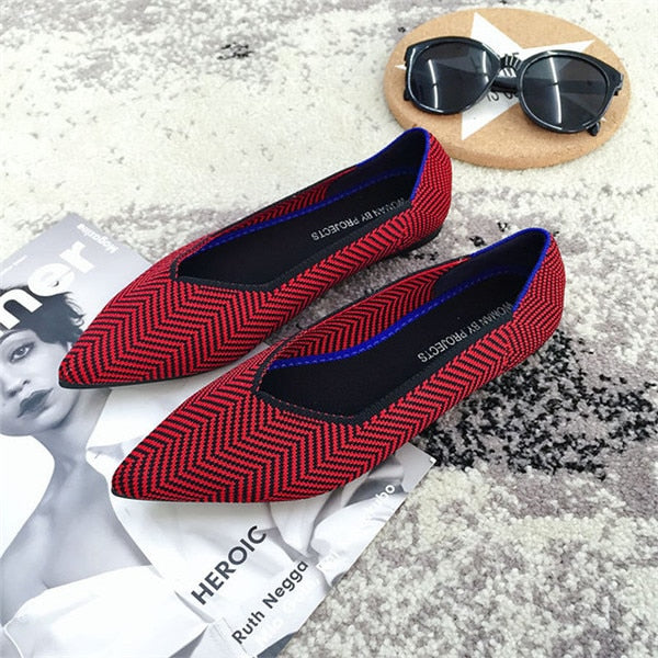 Pointed Flat Breathable Knit Shoes