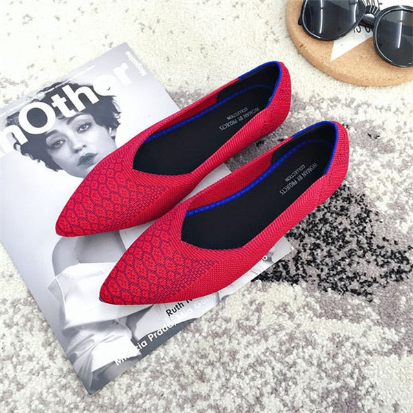 Pointed Flat Breathable Knit Shoes