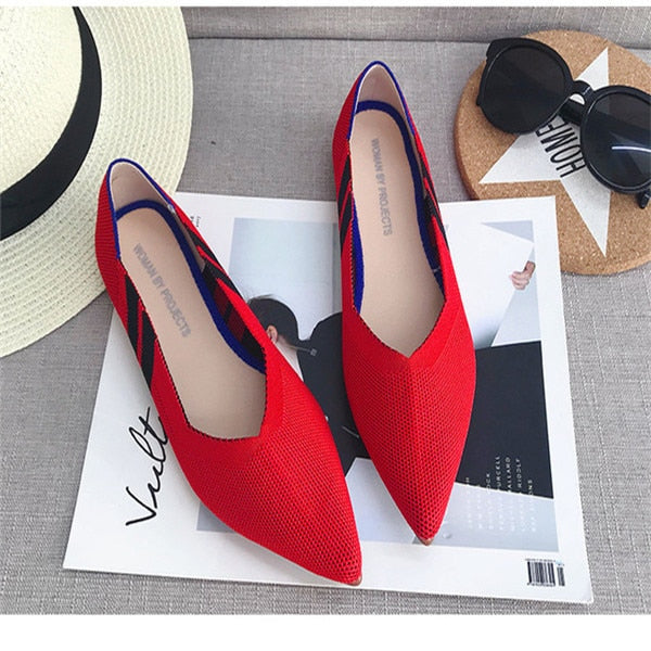 Pointed Flat Breathable Knit Shoes