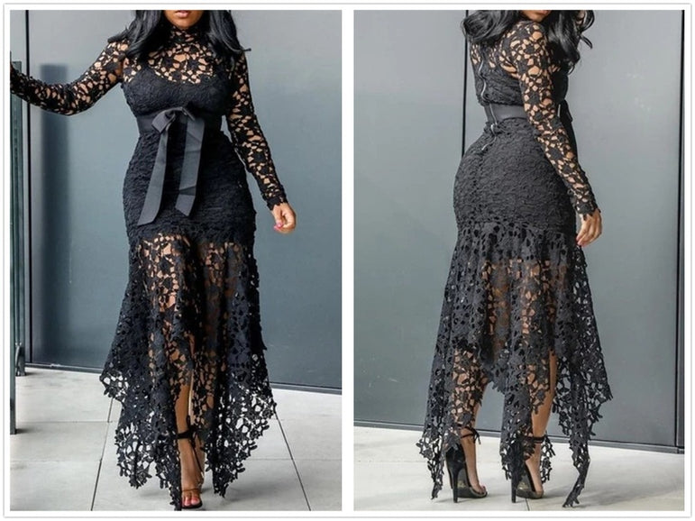 Party Fishtail Straps Lace Mesh Dress