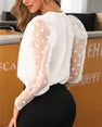 Vintage Polka Dot Printed Long Sleeve Sheer Mesh Blouse