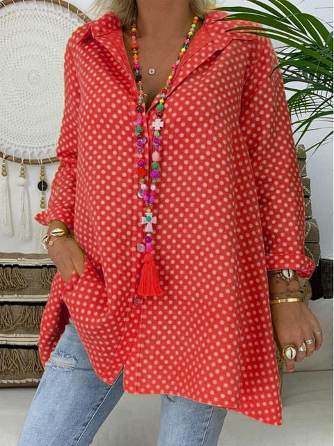 Long Sleeve Polka Dot Shirt Tops