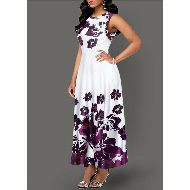 Elegant Women's Floral Print Long Maxi Dress