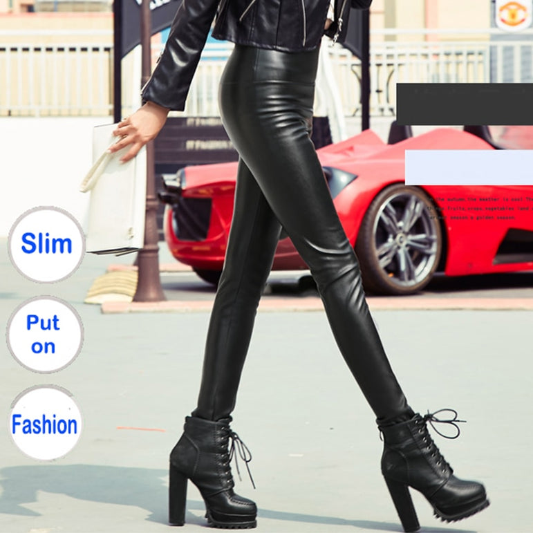 Leather Thin Velvet Elastic Stretch Pants