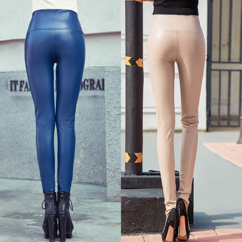 Leather Thin Velvet Elastic Stretch Pants