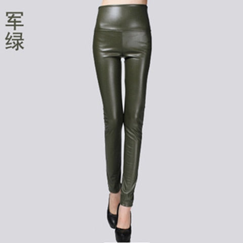 Leather Thin Velvet Elastic Stretch Pants