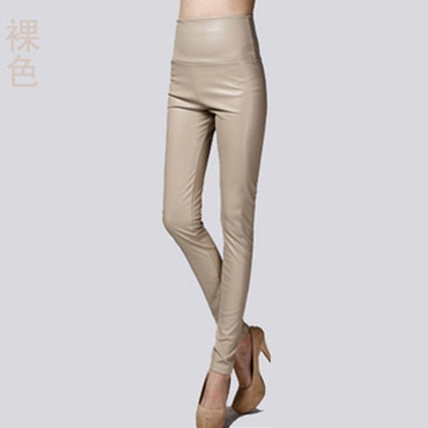 Leather Thin Velvet Elastic Stretch Pants