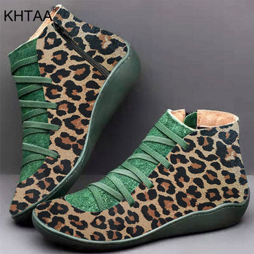 Leopard Leather Women Ankle Boots