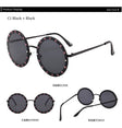 Metal Frame Clear Lens Oversized Round Rivet Sunglasses