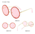 Metal Frame Clear Lens Oversized Round Rivet Sunglasses