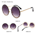 Metal Frame Clear Lens Oversized Round Rivet Sunglasses