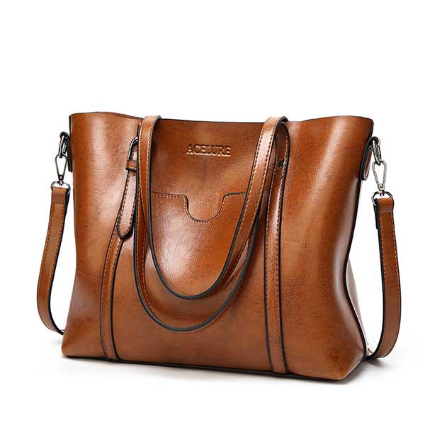 Leather Oil wax Women Tote Handbags