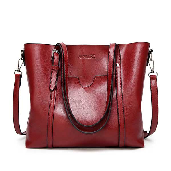 Leather Oil wax Women Tote Handbags