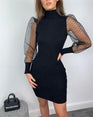 Elegant Mesh Sheer Long Sleeve Bodycon Mini Dress