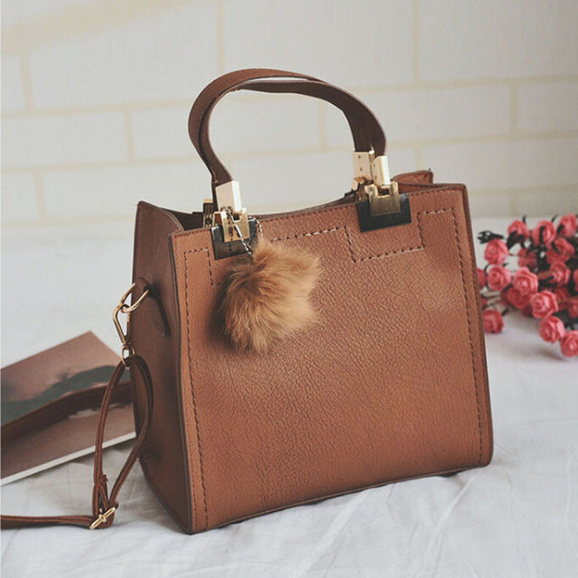 Leather Fair Ball Tassel Messenger Handbag