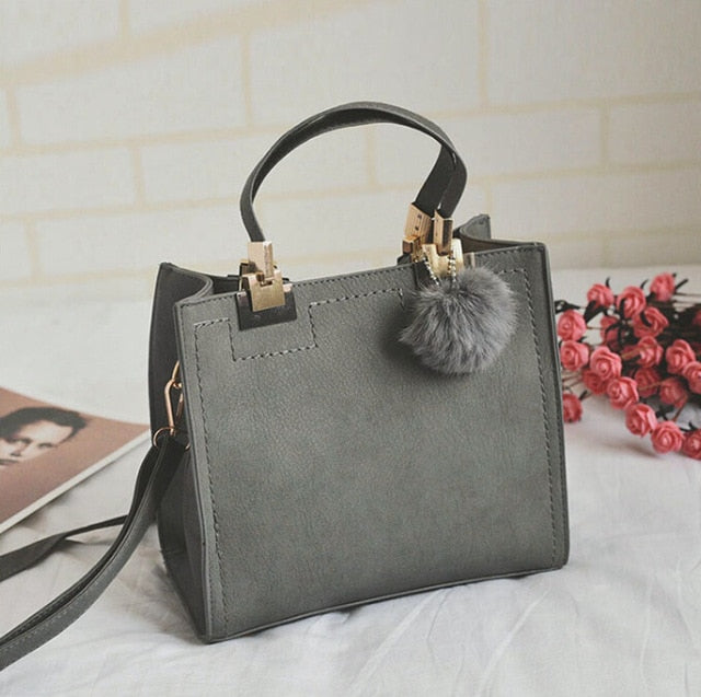 Leather Fair Ball Tassel Messenger Handbag