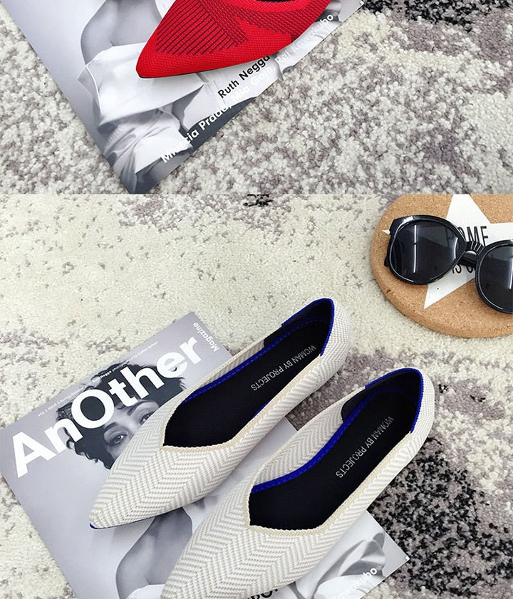 Pointed Flat Breathable Knit Shoes