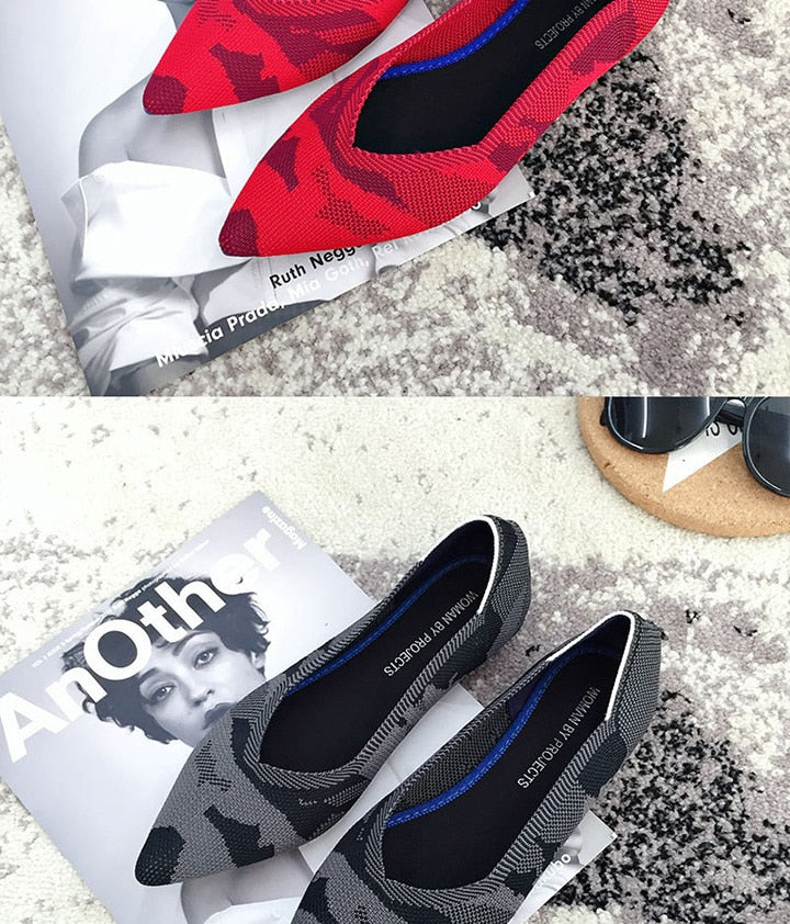 Pointed Flat Breathable Knit Shoes