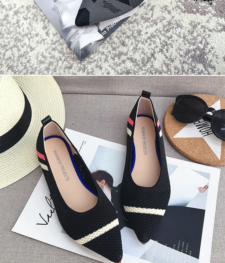 Pointed Flat Breathable Knit Shoes