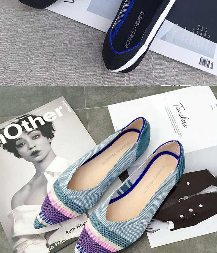 Pointed Flat Breathable Knit Shoes