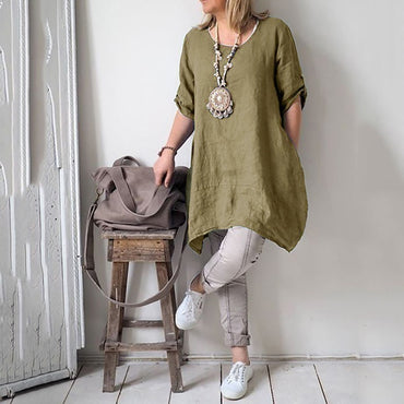 Casual Short Sleeve Linen Cotton Dress