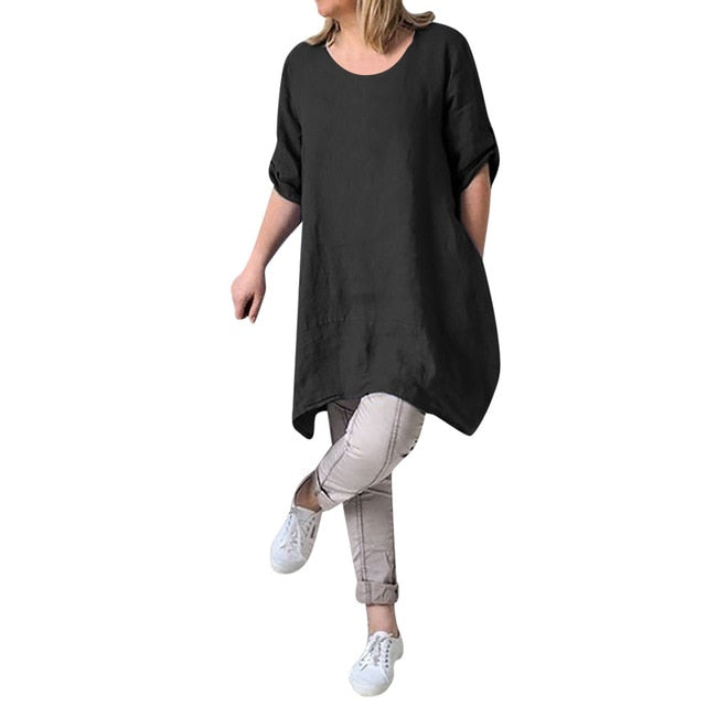 Casual Short Sleeve Linen Cotton Dress