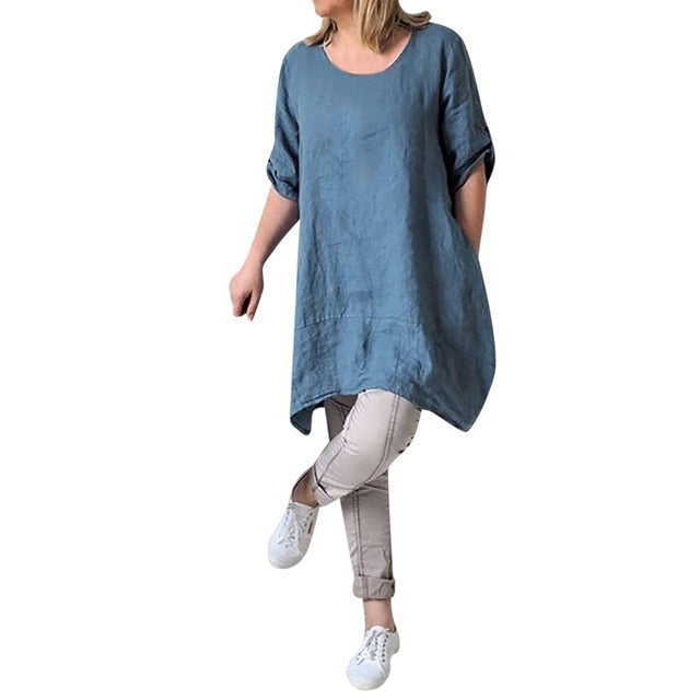 Casual Short Sleeve Linen Cotton Dress