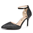 Elegant Glitter Ankle Strap Wedding pointed toe High Heels