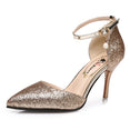 Elegant Glitter Ankle Strap Wedding pointed toe High Heels