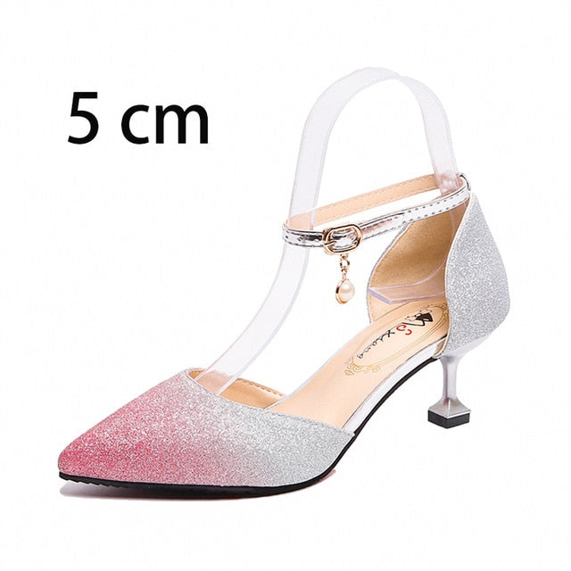 Elegant Glitter Ankle Strap Wedding pointed toe High Heels