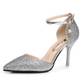 Elegant Glitter Ankle Strap Wedding pointed toe High Heels