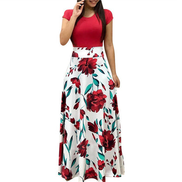 Casual Vintage Floral Print Patchwork Long Dress