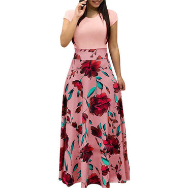 Casual Vintage Floral Print Patchwork Long Dress