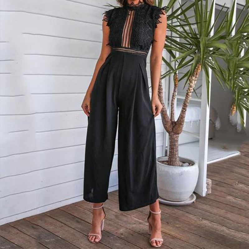 Elegant Backless Ruffled Sleeveless Jumpsuit